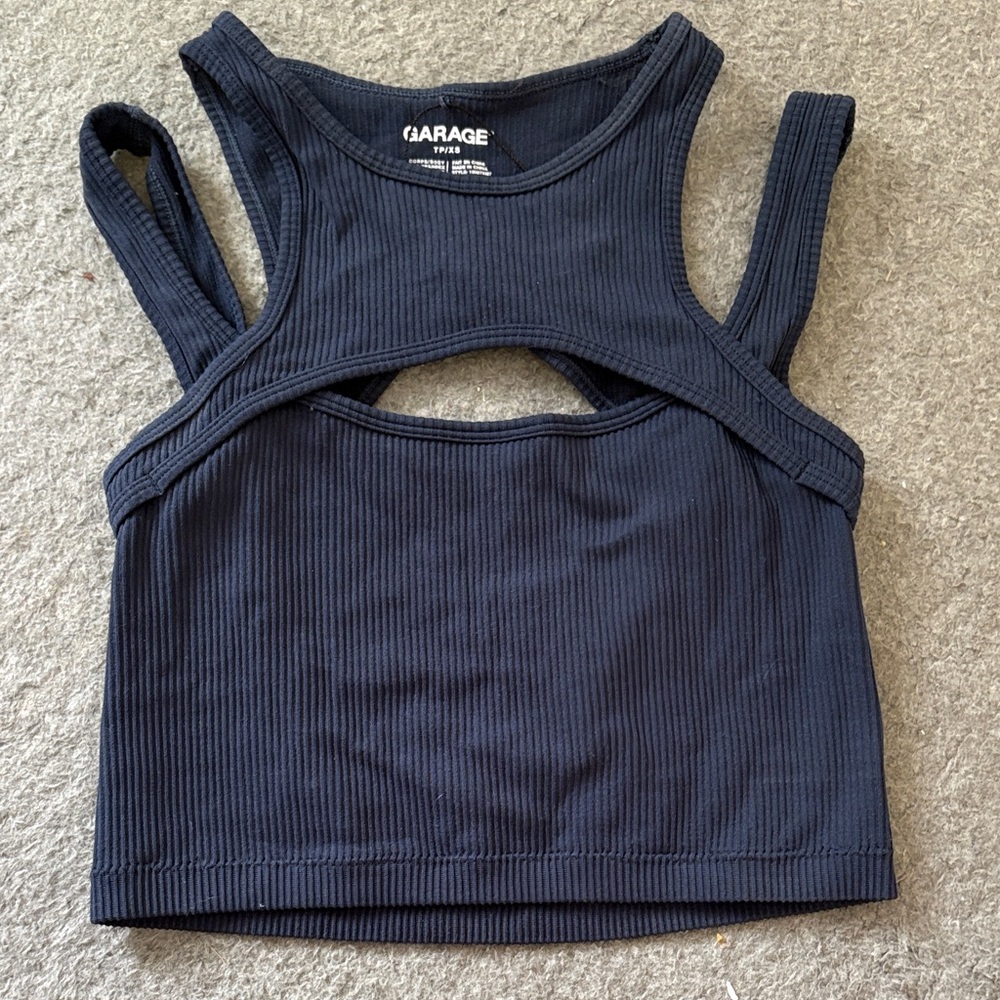 Garage Dark Blue Ribbed Women's Crop Top